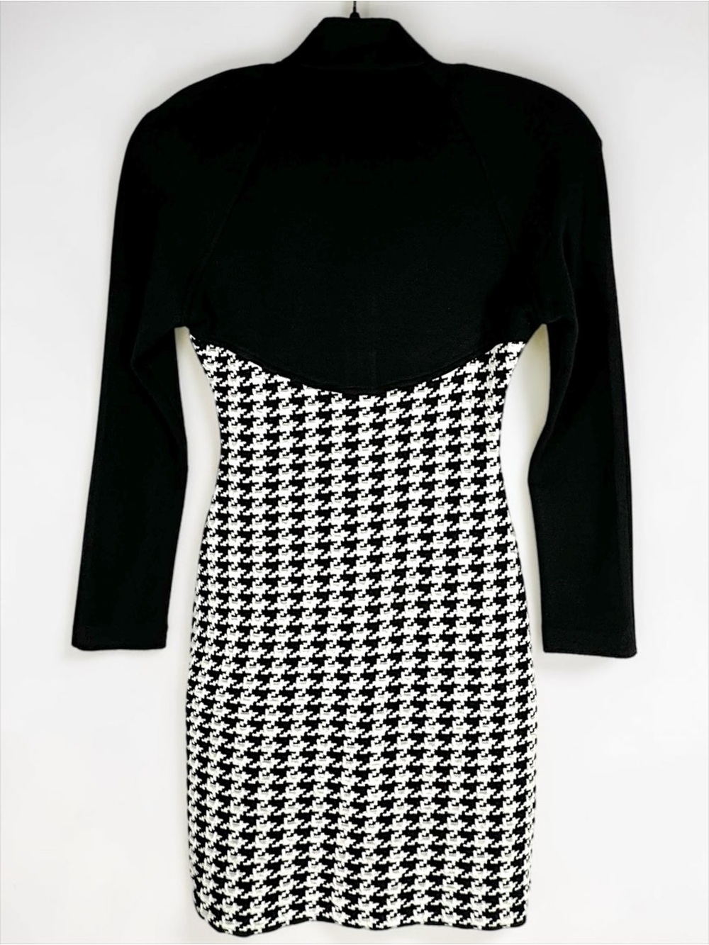 Vintage 70s Algo-Ettes Stretchy Knit Houndstooth Bodycon Mini Dress XS - Picture 5 of 9